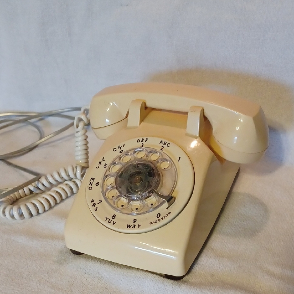 Vintage Light Yellow Rotary Dial Telephone 1960's Phone